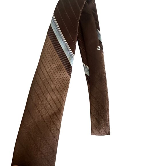 PIERRE CARDIN Mens Striped Brown Vintage Neck Tie - Picture 2 of 6